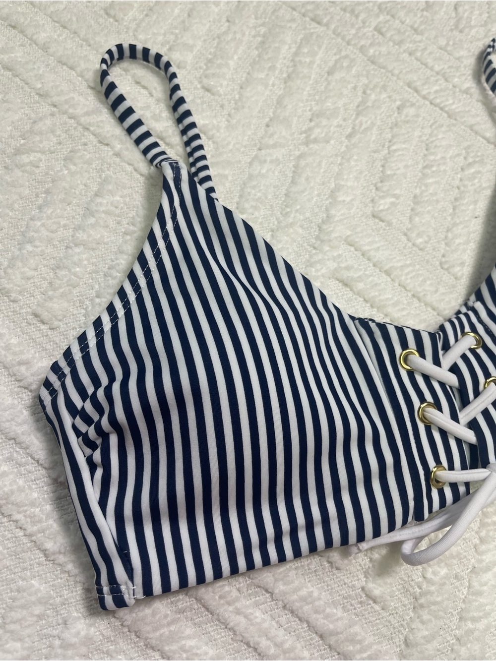Xhilaration Navy and White Striped Lace-Up Bikini Top - Picture 5 of 7